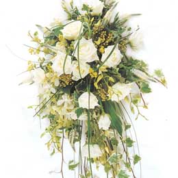 Roses with dendrobium ochids in shower bouquet